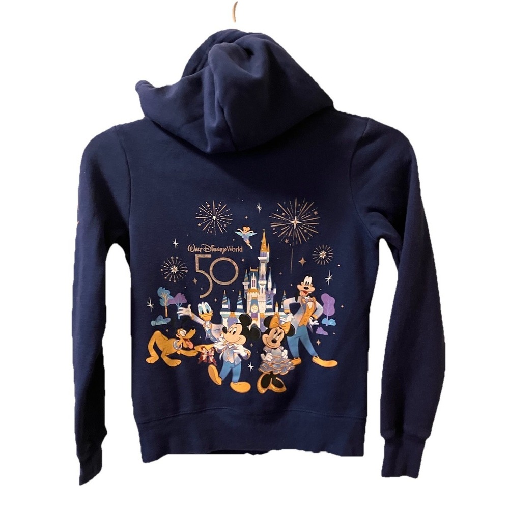 Walt Disney World Hoodie 50th Anniversary Zip Sweatshirt‎ XS Mickey Back Pic Hit